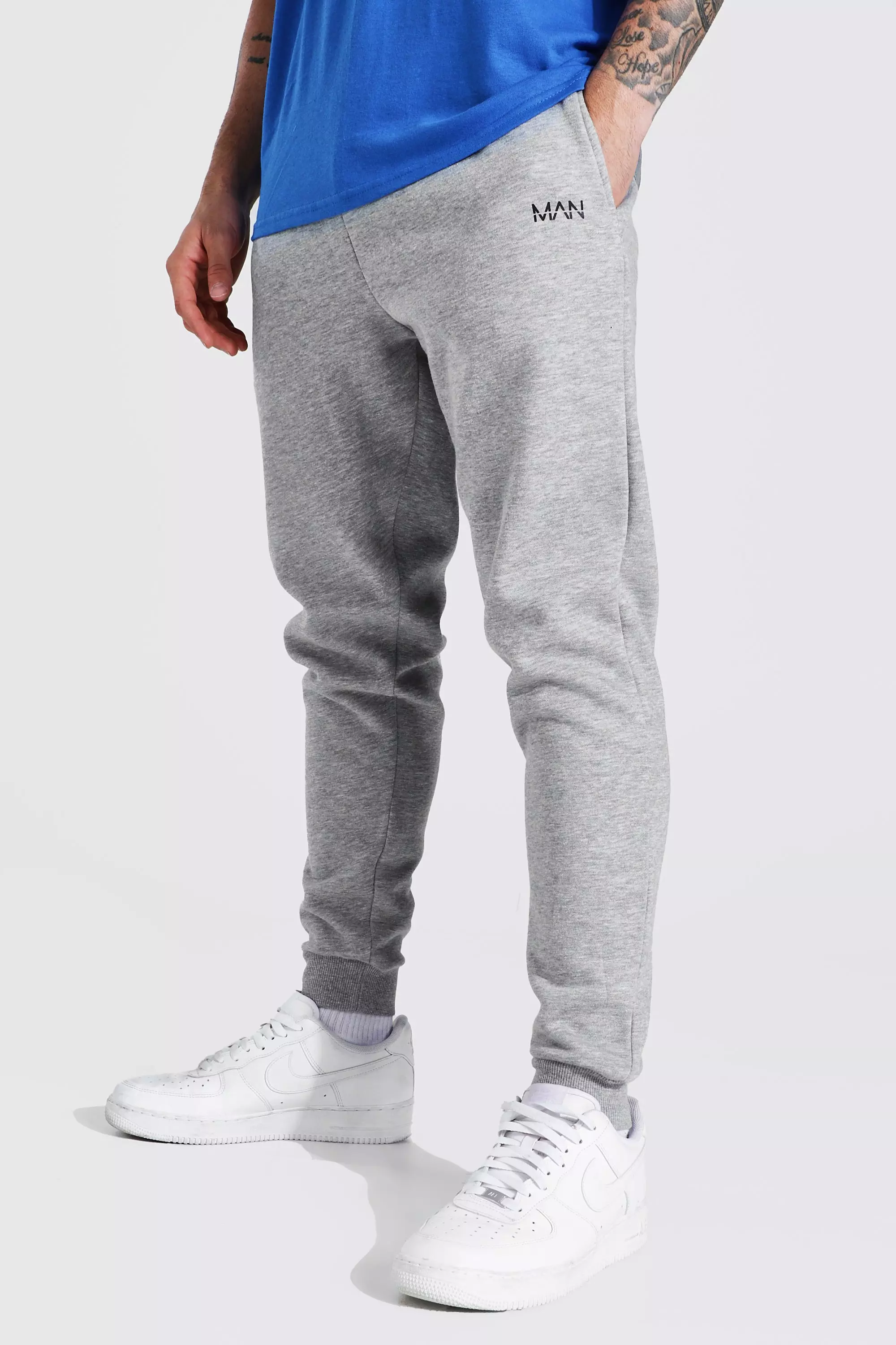 Grey boohooman online joggers